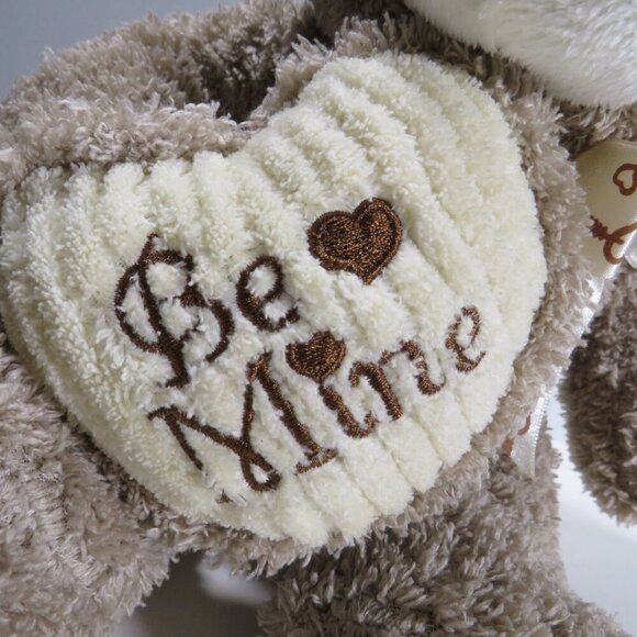 Taupe Teddy Bear with "Be Mine" Heart Terry Cloth type fabric 10" tall - Picture 7 of 11